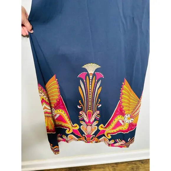 LA DOUBLEJ Navy Paisley Gold Pendant High Neck A-Line Halle Dress Size XS - Picture 13 of 16